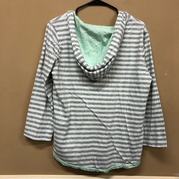 Gap Reversible Hooded Pullover Top Gray Stripe - Picture 2 of 6